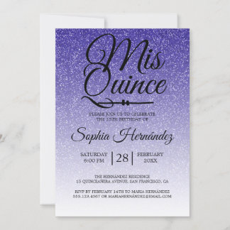 Quinceañera Royal Blue Glitzer 15. Geburtstag Einladung