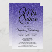 Quinceañera Royal Blue Glitzer 15. Geburtstag Einladung (Vorne/Hinten)