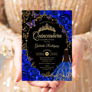 Quinceanera Royal Blue Gold Black Einladung