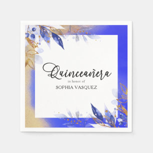 Quinceanera Royal Blue Gold Botanica Personalisier Serviette