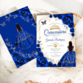Quinceanera Royal Blue Gold Dress Einladung