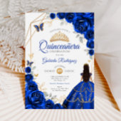 Quinceanera Royal Blue Gold Dress Einladung