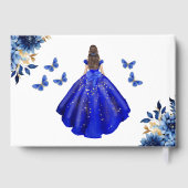 Quinceañera Royal Blue Gold Princess Butterfliegen Gästebuch (Rückseite)