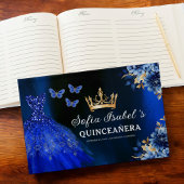 Quinceañera Royal Blue Gold Princess Butterfliegen Gästebuch