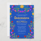 Quinceanera Royal Blue Mexiko Blume Geburtstag Einladung (Vorderseite)