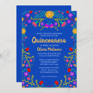Quinceanera Royal Blue Mexiko Blume Geburtstag Einladung