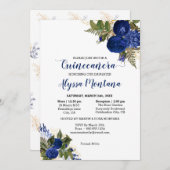 Quinceanera Royal Blue Rose Mass & Empfang Einladung (Vorne/Hinten)