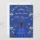 Quinceañera Royal Blue Rose Vintages Silber Einladung (Rückseite)