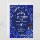 Quinceanera Royal Blue Silver Einladung (Vorderseite)