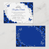 Quinceanera Royal Blue Silver Floral Details Begleitkarte (Vorne/Hinten)