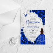 Quinceanera Royal Blue Silver Floral Dress Acryleinladungen