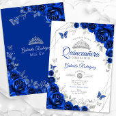 Quinceanera Royal Blue Silver Floral Einladung