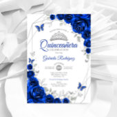 Quinceanera Royal Blue Silver Floral Einladung