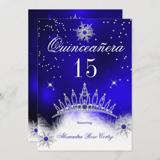 Quinceanera Royal Blue Snowflake 15. Geburtstag Einladung (Vorne/Hinten)