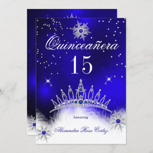 Quinceanera Royal Blue Snowflake 15. Geburtstag Einladung
