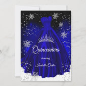 Quinceanera Royal Blue Snowflake Silver Dress Einladung (Vorderseite)