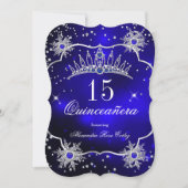 Quinceanera Royal Blue Snowflake Tiara 15. Party Einladung (Vorderseite)