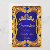 Quinceanera Royal Blue Ultra Gold Tiara Party Einladung (Vorderseite)