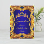 Quinceanera Royal Blue Ultra Gold Tiara Party Einladung (Stehend Vorderseite)