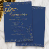 Quinceanera Royal Blue und Gold Leaf Elegant Einladung