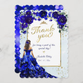 Quinceañera Royal Blue und Gold Vielen Dank Einladung (Vorne/Hinten)