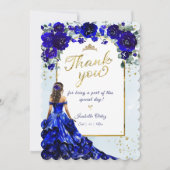 Quinceañera Royal Blue und Gold Vielen Dank Einladung (Vorderseite)