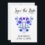 Quinceanera Royal Blue und Lila mexikanische Blüte Save The Date<br><div class="desc">Mexikanischer Blumenkohl Save the Date für Ihre Quinceanera Feier. Dieses hübsche Design besticht durch die Blume der Volkskunst in königsblauen Farbtönen und lila mit einem Hauch von Aquakultur. Save the Date werden Quinceañera und der Name der Quitte in eleganter Schrift-Typografie geschrieben. Die Vorlage ist für das Set bereit, damit Sie...</div>