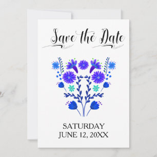 Quinceanera Royal Blue und Lila mexikanische Blüte Save The Date