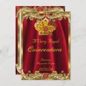 Quinceanera Royal Red Gem Gold Princess Crown 2 Einladung (Vorne/Hinten)