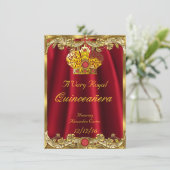 Quinceanera Royal Red Gem Gold Princess Crown 2 Einladung (Stehend Vorderseite)