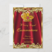 Quinceanera Royal Red Gem Gold Princess Crown 2 Einladung (Vorderseite)