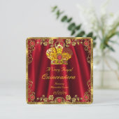 Quinceanera Royal Red Gem Gold Princess Crown 3 Einladung (Stehend Vorderseite)