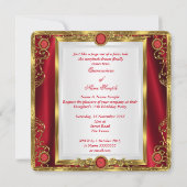 Quinceanera Royal Red Gem Gold Princess Crown 3 Einladung (Rückseite)