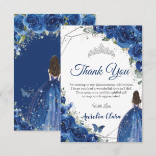 Quinceañera Royalblaue Blumenprinzessin Geburtstag Dankeskarte