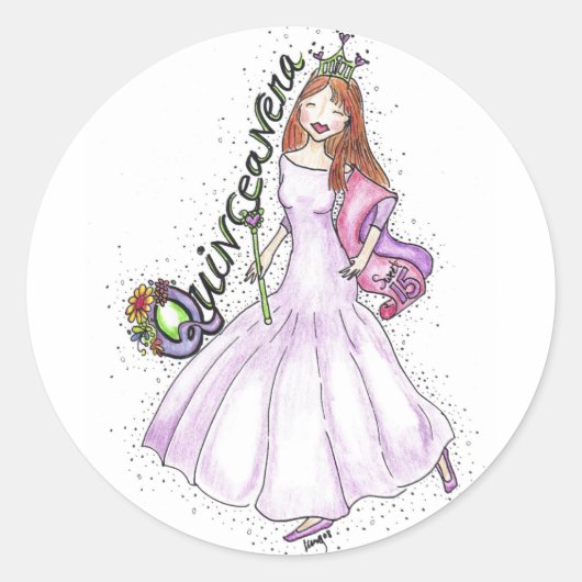 Quinceanera Runder Aufkleber (Vorderseite)