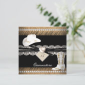 Quinceanera Rustic Burlap Cowgirl Hat Boots Party Einladung (Stehend Vorderseite)