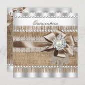 Quinceanera Rustic Burlap Pearl Lace Pearl Einladung (Vorne/Hinten)