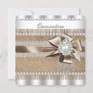Quinceanera Rustic Burlap Pearl Lace Pearl Einladung
