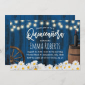 Quinceanera Rustic Daisy Blume Barrel Navy Blue Einladung (Vorne/Hinten)