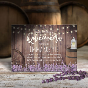 Quinceanera Rustic Lavender Blume & Lantern Einladung