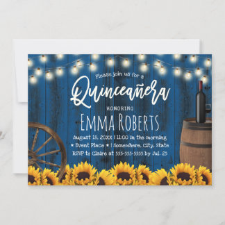 Quinceanera Rustic Sonnenblumen Barrel Navy Blue Einladung