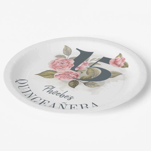 Quinceanera Rustikale 15. Geburtstag Pappteller (Schrägansicht)