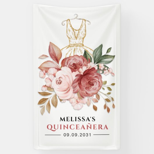 Quinceanera Rustikale Flora 15. Geburtstag Willkom Banner (Vertikal)