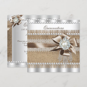 Quinceanera Rustikale Jute-Perlen-Spitze Einladung