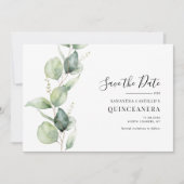 Quinceanera Rustikaler Eukalyptus 15. Geburtstag Save The Date (Vorderseite)