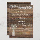 Quinceanera Rustikales Gipskraut Bauernhof Lights Einladung (Vorne/Hinten)