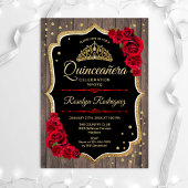 Quinceanera - Rustikales Holz Gold Red Einladung