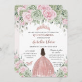 Quinceañera Sage Green Baby Pink Rose Gold Einladung (Vorne/Hinten)