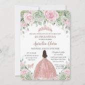 Quinceañera Sage Green Baby Pink Rose Gold Einladung (Vorderseite)