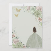 Quinceañera Sage Green Champagne Gold Floral Einladung (Rückseite)